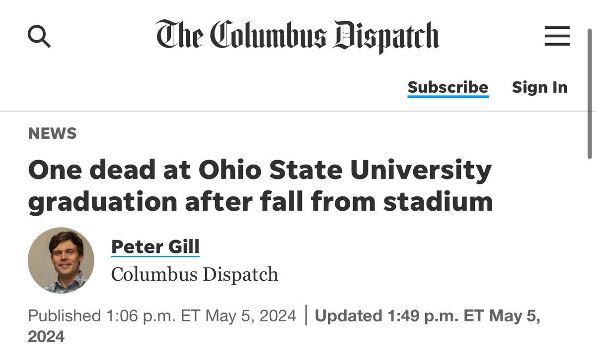 Someone has jumped off of The Ohio State University stadium. At commencement. Not an accident. The wall is over 5 feet tall. 😢 #OhioState