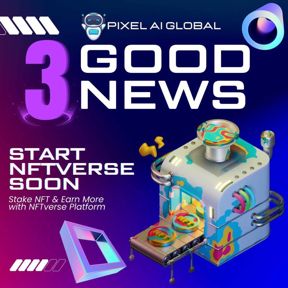 🚀 NFTVERSE - Earning Station For Earn More NFT's
Earn more PXAI coins with PixelAi Global's new opportunity! 🚀
Stay tuned for further details and start boosting your PXAI coin balance today! 💰✨ #PXAI #NFTverse #OpportunityKnocks
#PixelAiGlobal #PXAI #Rewards #Opportunity