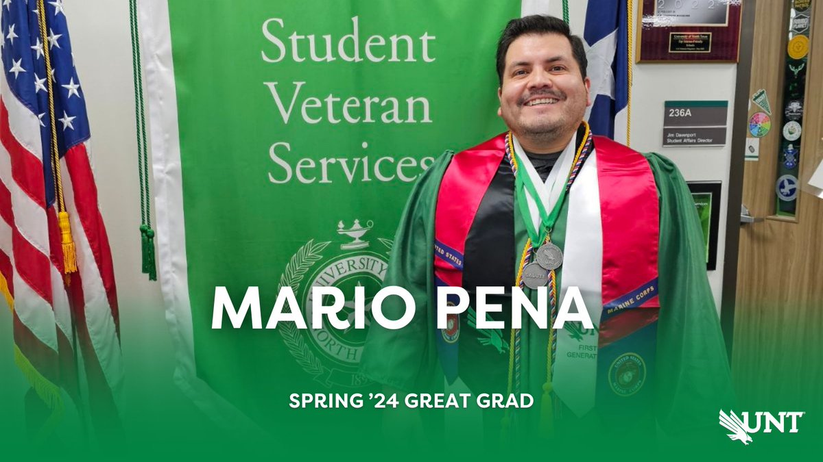 After almost losing his life to domestic violence, #UNTGreatGrad and @USMC veteran Mario Pena was determined to persevere. He graduates this week with a second @UNTClass degree, just months after earning his first.

More: bit.ly/4djLBIO