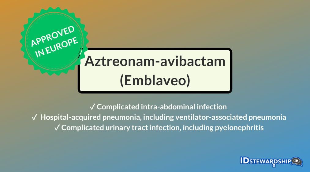 ✅ Recently approved in Europe, here are some cliff notes on Aztreonam-avibactam which is brand name #Emblaveo

➡️ idstewardship.com/drugs/aztreona…

Coming to the 🇺🇸 soon? 🤔 

Anyone know the deets on what the brand name means?

Anything to add to the cliff notes? 🤷‍♂️ #IDtwitter #IDxPosts