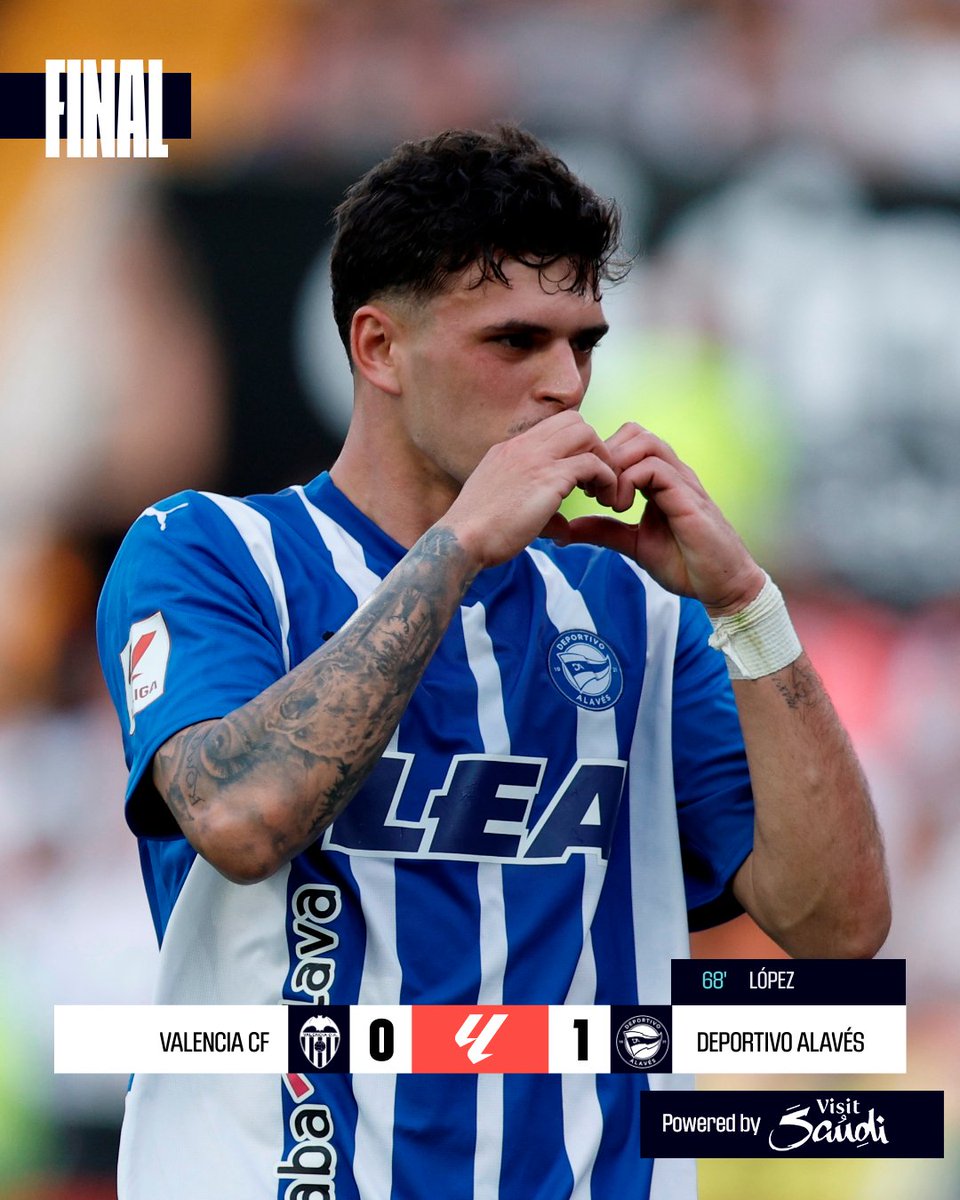 ⚽ #FÚTBOL
🏆 #LigaEASports

✌🏻 El @Alaves gana en Mestalla al @valenciacf y seguirá un año más en Primera División.

📸 #LaLiga

#PrimeraDivisión #Alavés #DeportivoAlavés #ValenciaAlavés #EuskalKirola #EuskalKirolaTB #EKTB