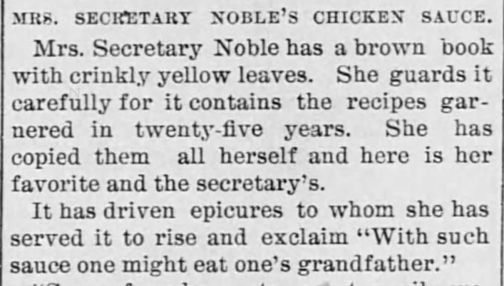 A warning to Grandpas everywhere: If Mrs. Secretary Noble invites you to dinner, double-check what’s on the menu. (Salt Lake Herald 1889, via @_newspapers)