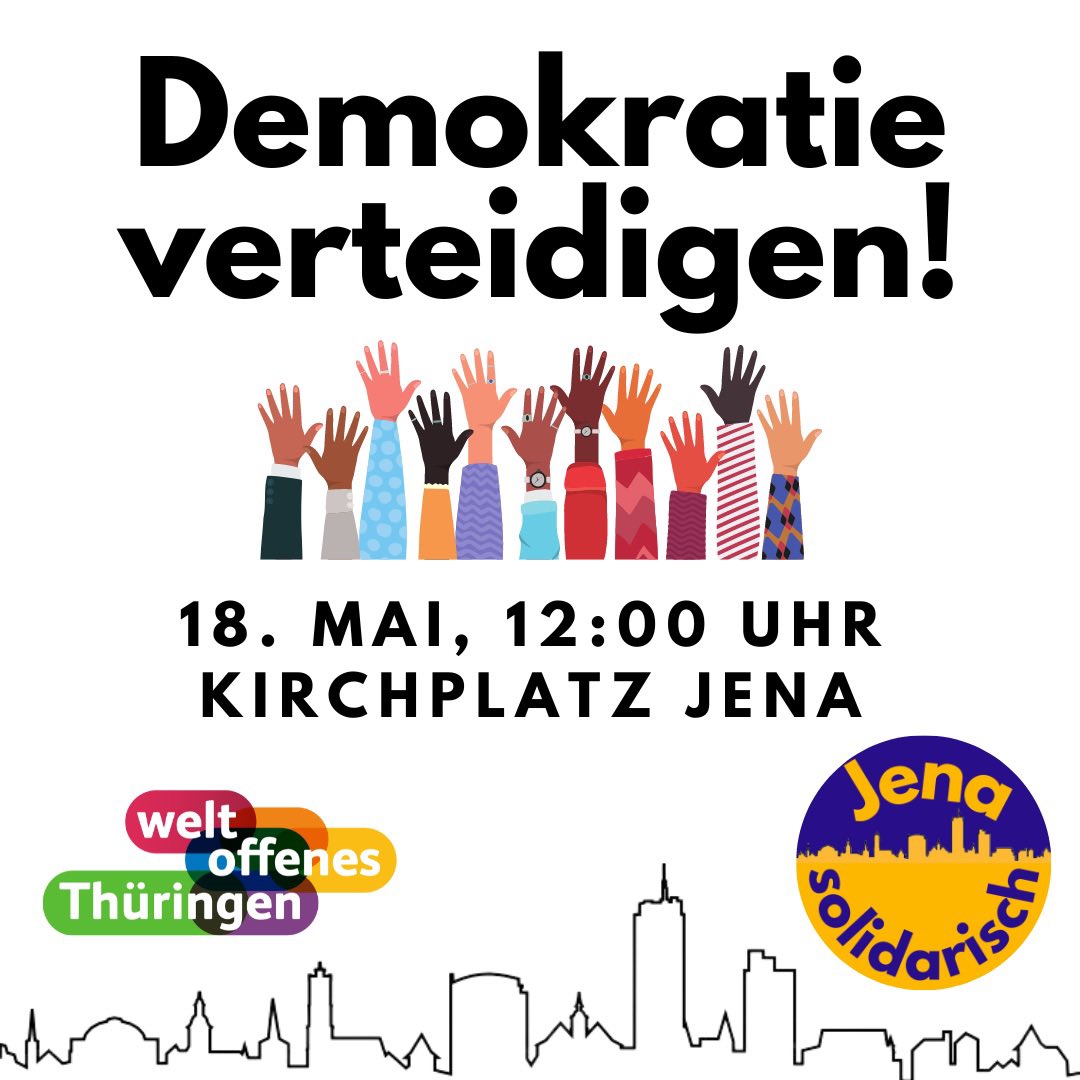 18. Mai 2024 | 
12.00 Uhr | 
Kirchplatz Jena |

#ZusammenJena