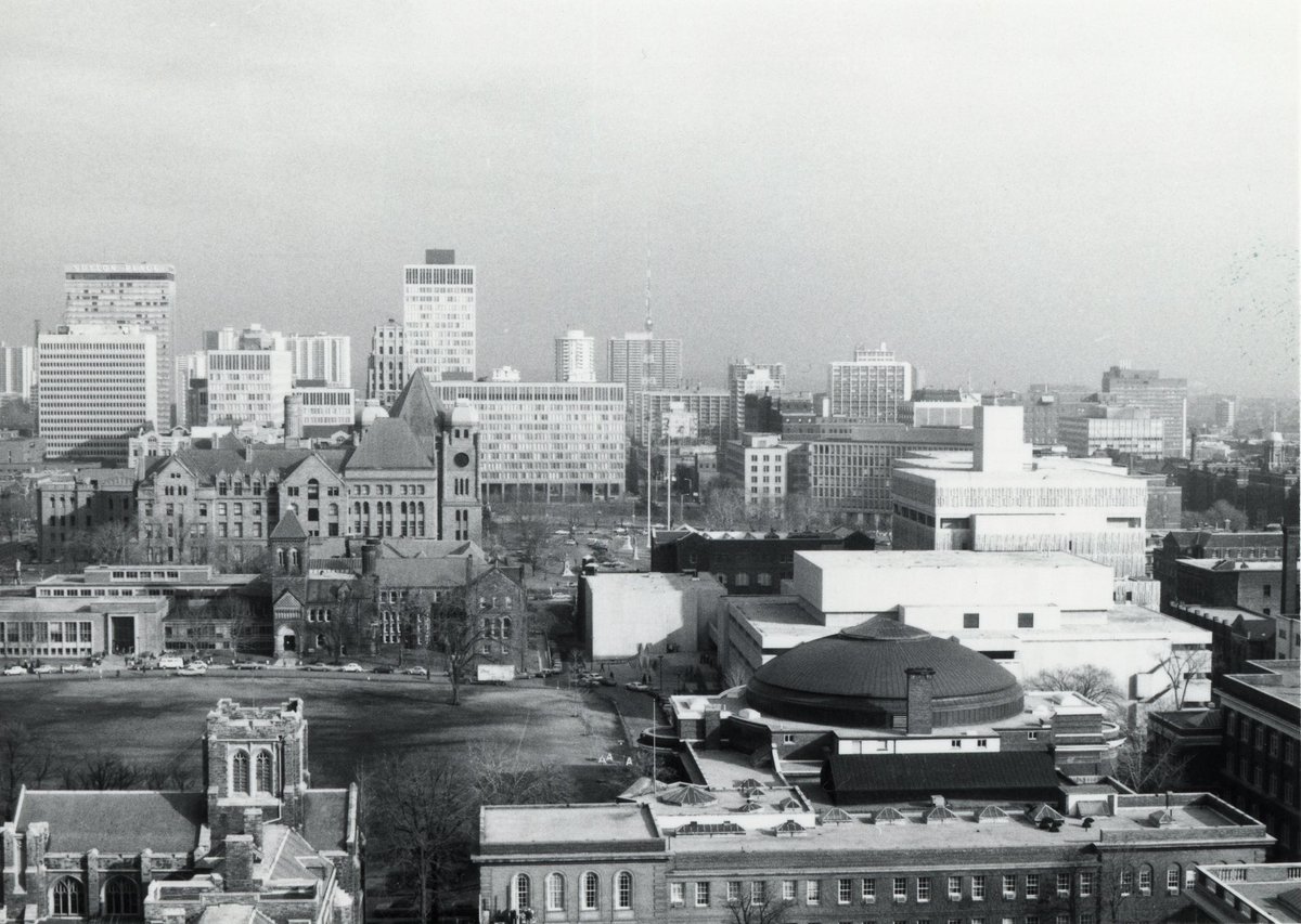 A view east over U of T’s Convocation Hall and Front Campus, about 50 years ago.