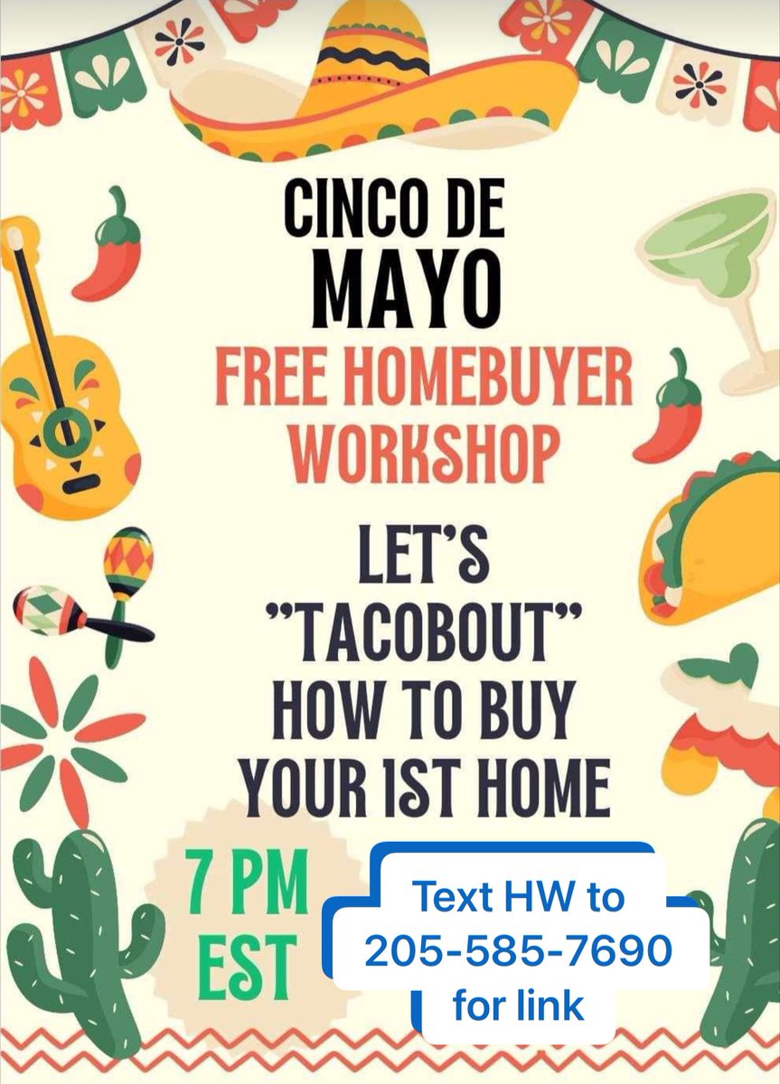 📣📣FREE Homebuyer Workshop TONIGHT!!
6pm CST
JOIN US! Text HW to 205-585-7690 for more the link 🏠🔑 🏃🏽‍♀️