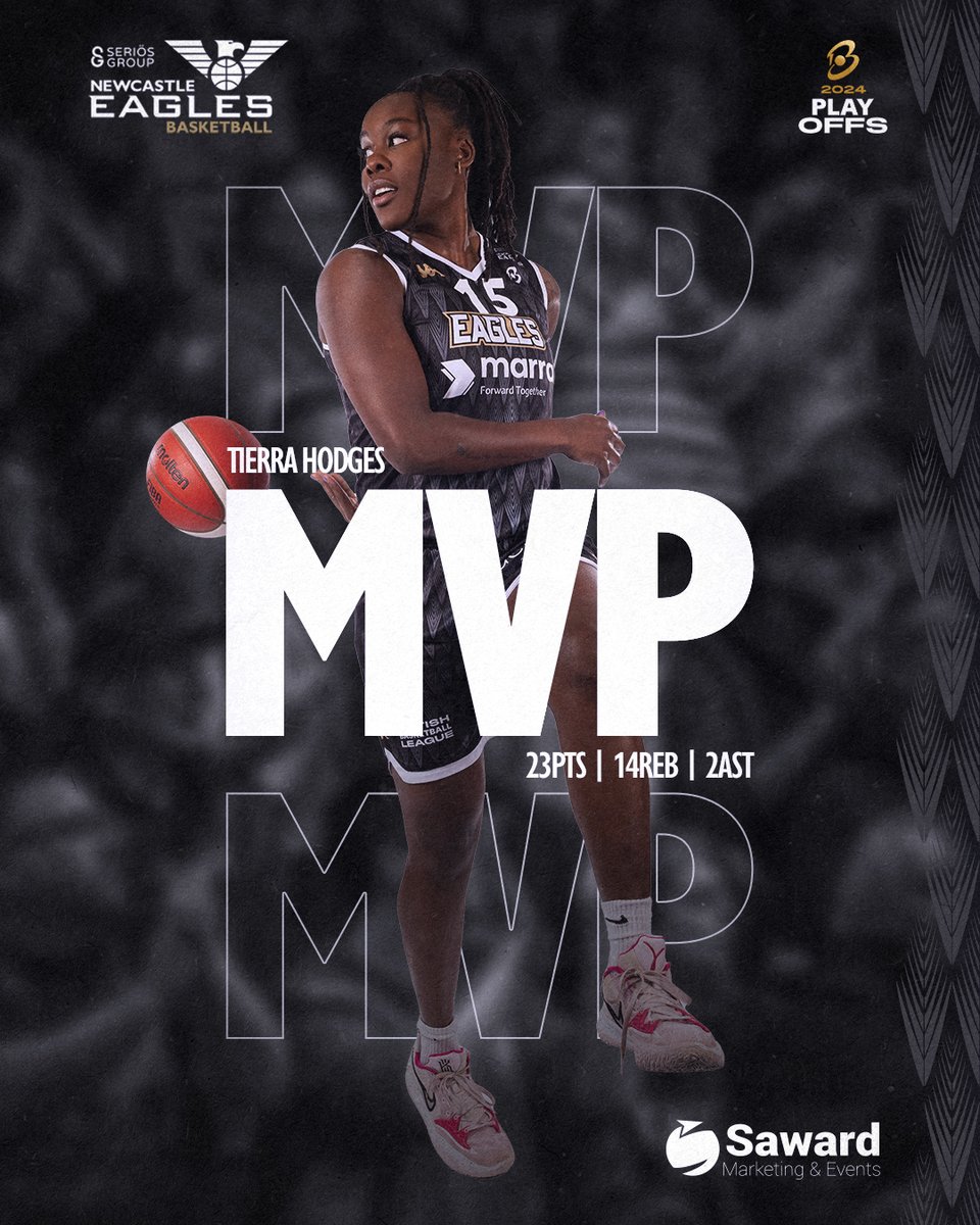 𝗠𝗩𝗣! 𝗠𝗩𝗣! 𝗠𝗩𝗣! ⭐️ With a huge play offs double-double, your Eagles' MVP presented by @SawardMarketing is Tierra Hodges! 📈 23pts / 14reb / 2ast #WeAreEagles #BritishBasketballLeague