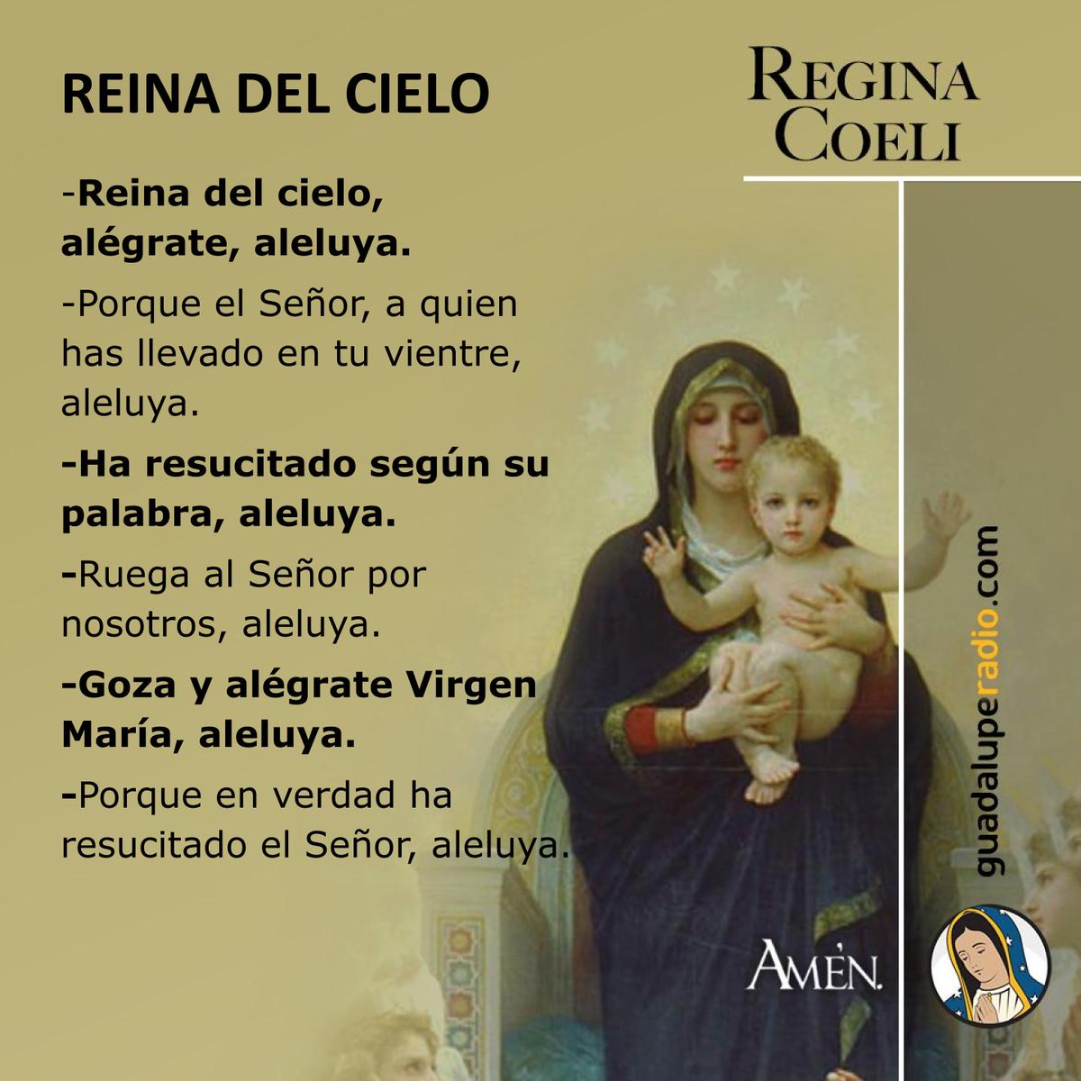 ¡El Señor resucitó según su palabra, Aleluya!
#ReginaCoeli
#GuadalupeRadio