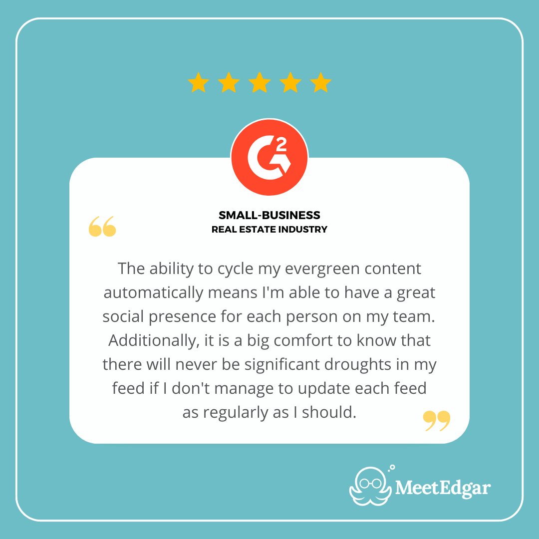 Whether you're in fitness coaching, consulting, or real estate, like our friend here, I'll keep your feed going with my effortless automation. #UserReview #G2Review #EvergreenContent