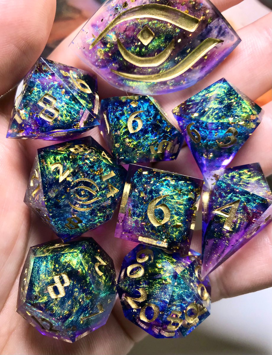 ✨DICE GIVEAWAY✨ SWORD OF SOULS, my 5E setting/sourcebook, launches TUESDAY (5/7) on Kickstarter! Giving away this dazzling 9-pc #dice set to get the word out! RULES: - Like + Retweet this! - Follow SWORD OF SOULS on Kickstarter (Link Below) Ends on 5/7! Goodluck to all!💜