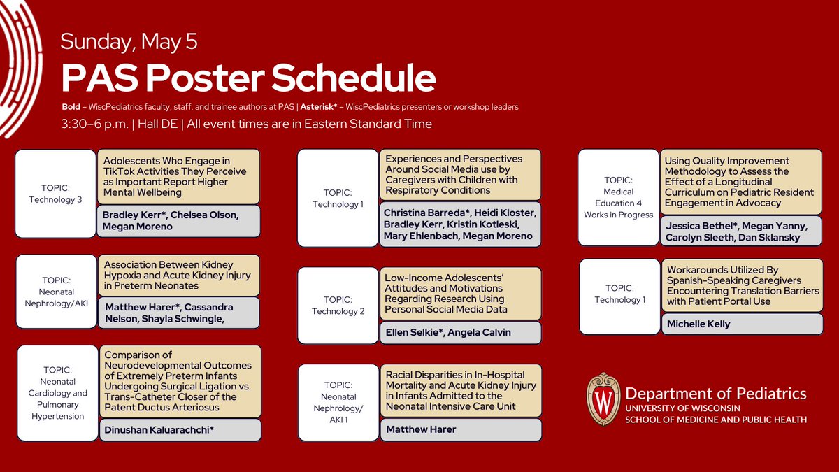 Join us for the second to last poster session of #PAS2024. Our research staff and faculty are eager to present their work. Don’t forget to stop by booth 326 at today’s poster session to learn about ways to train with us, learn with us, and work with us. go.wisc.edu/j669vy