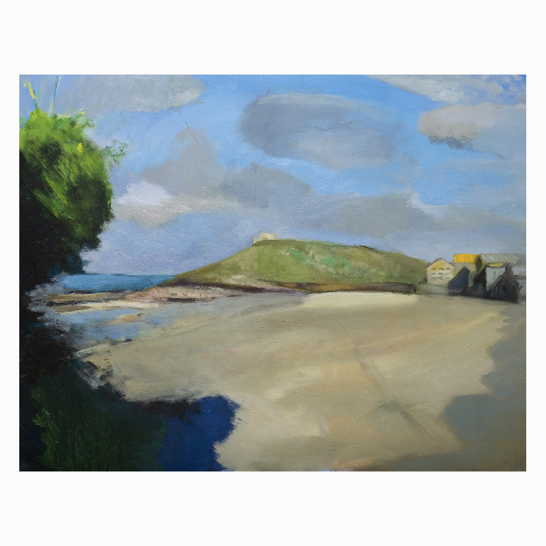 The Island, St Ives oil on paper £400 A combination of two paintings; the Island being painted over another I wasn't happy with. However the left hand tree refused to be painted over and the scene became a memory of two different coastal places