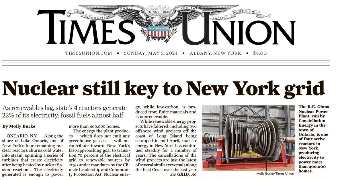 #Nuclear is front-page news. Do our leaders care to act on it with #CLCPA as #NYActsOnClimate? Where is our 'climate leadership?' timesunion.com/state/article/…