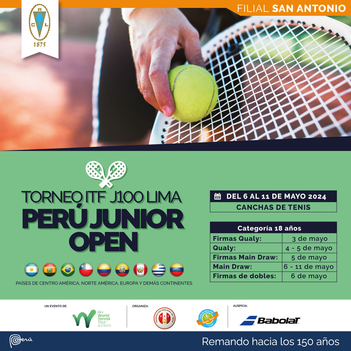#Juniors |  Actividad de nuestros juniors del 06 al 11 de mayo, tanto en el exterior y como en nuestro país...
¡Vamos muchachos!
#TenisalMáximo #TAM20años #PasionPorElTenis #tenis #Tennis #Peruanos #VamosPeruanos #Peruanosxelmundo #Italia #Bolivia #Perú