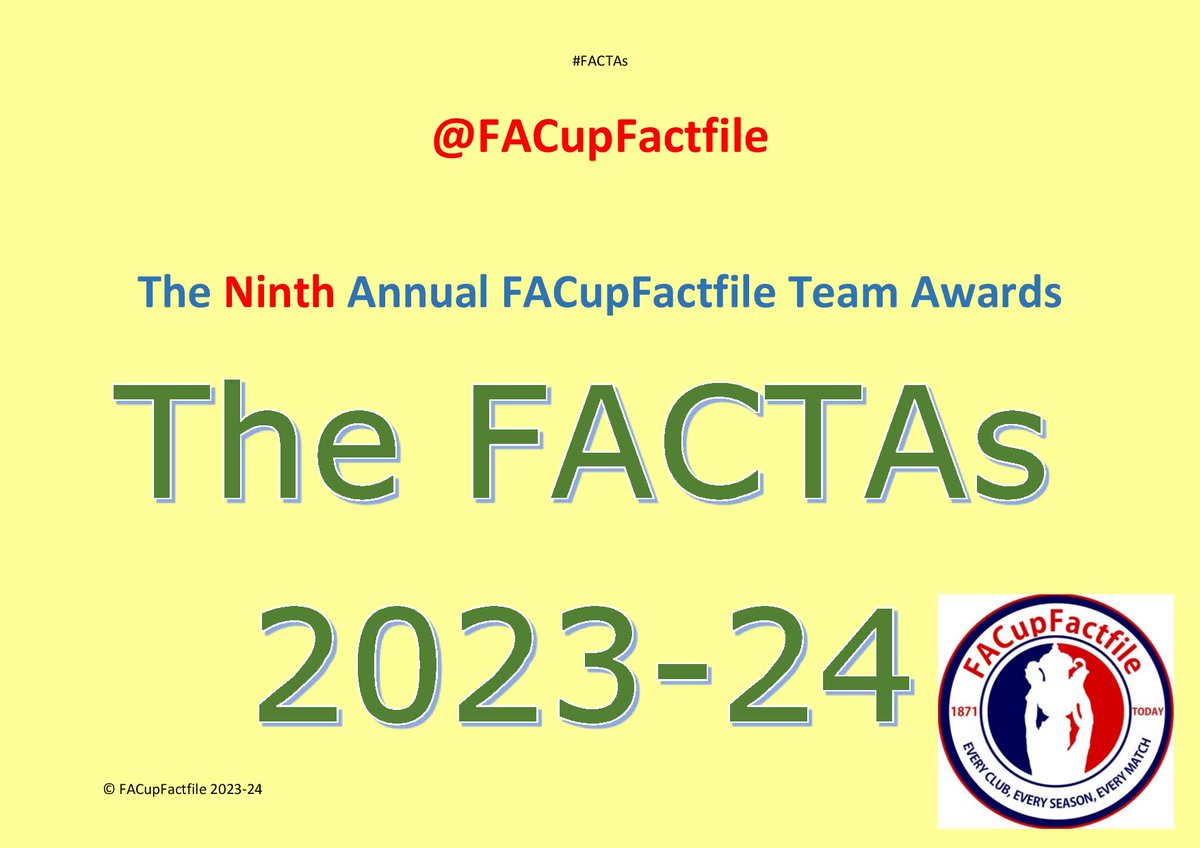 Announcing the Non-League winners of the eight #FACTAs categories in 2023-24 #FACup 

Furthest Round Reached
Most Rounds Played
Most Goals Scored
Biggest Margin of Victory
Biggest Cupset by Level
Highest Scoring Cupset
Best Debut Run
Team of FA Cup (voted by #NonLeague Fans)