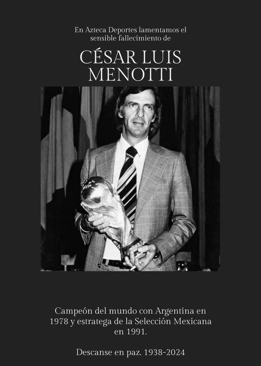 AztecaDeportes's tweet photo. Adiós a un grande en la historia del futbol

César Luis Menotti falleció a los 85 años de edad dejando un gran legado especialmente en el balompié sudamericano.

Descanse en paz. https://t.co/IBhYXvVCyR
