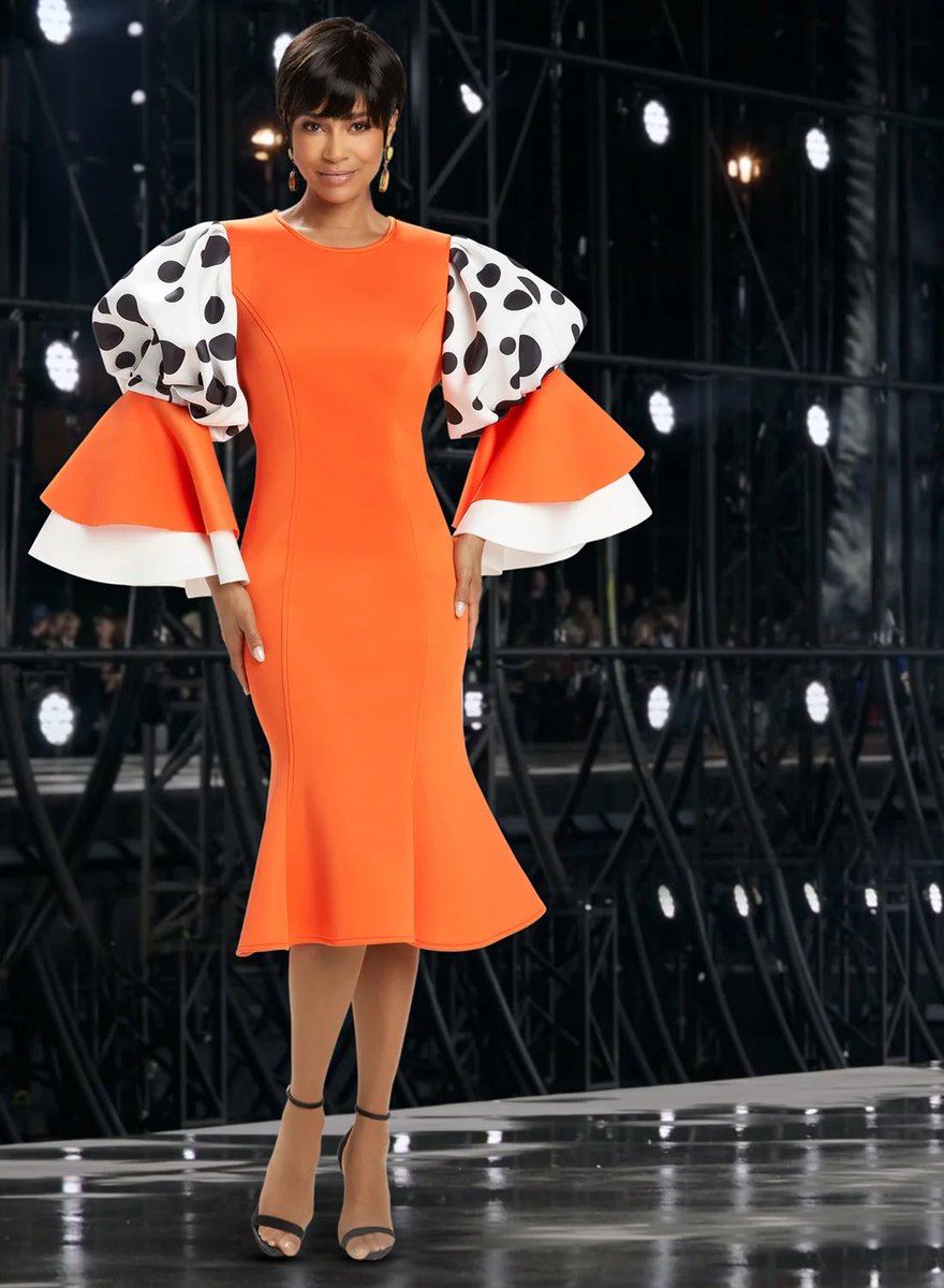 Donna Vinci 12000 Orange Scuba Dress 
divasdenfashion.com/products/donna… 

#DivasDenFashion #DonnaVinci #orangedress #scubadress #bellsleeves #dinnerparty #polkadots #mermaid #Galafashion #funeralfashion #luxefashion #curvygirlsrock #curvyfashion #weddingfashion #Couturefashion #churchdress