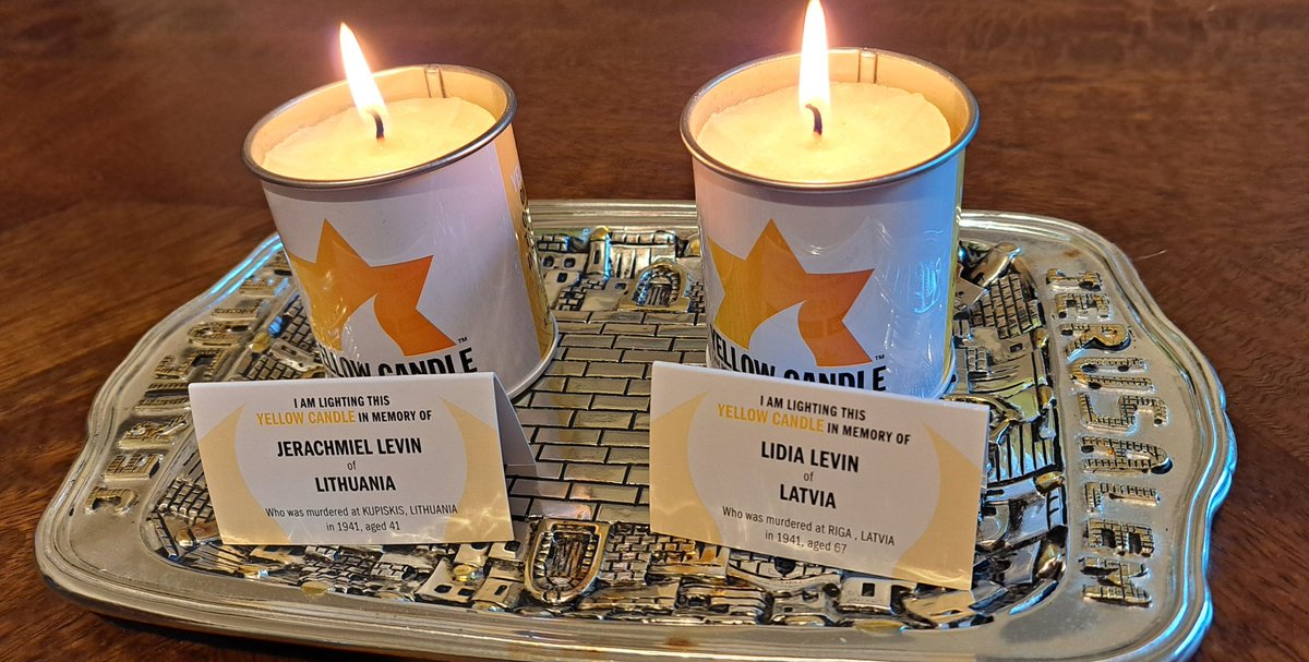 We lit our #yellowcandle in memory of Jerachmiel Levin and Lidia Levin murdered by the Nazis simply because they were Jewish. #neverforget #neveragain @YellowCandleUK @maccabigb @BoardofDeputies