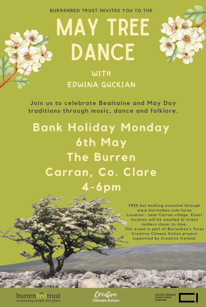 Join me in the Burren, Co. Clare tomorrow for a May dance to celebrate Bealtaine. We’ll be dancing on the Burren at Carran from 4-6pm. Come join us for music, song, dance and folklore. Free event but booking required: burrenbeo.com/turas CreativeIrl #Turas @BurrenbeoTrust