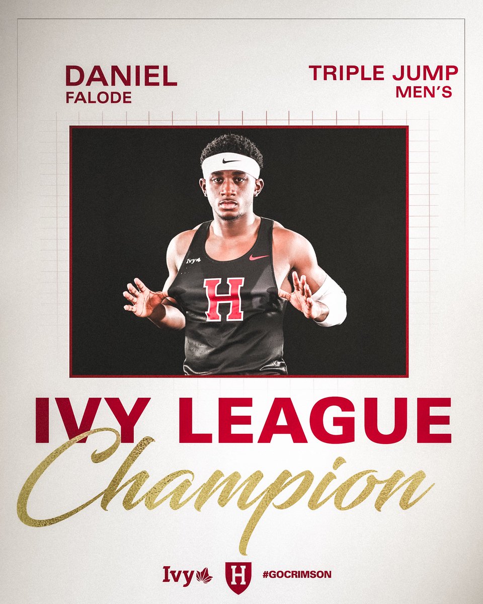 Atop the Podium 🥇 In an incredible performance, Daniel Falode takes the men’s triple jump Ivy League Championship! #GoCrimson