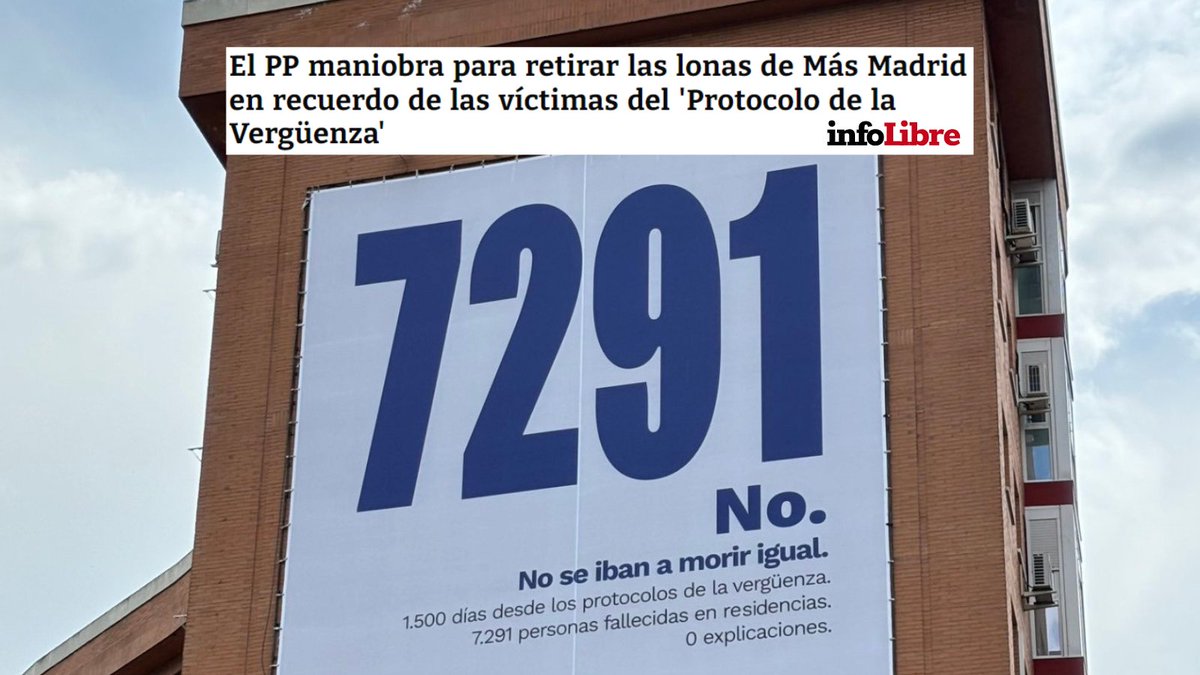 El PP denuncia las lonas de Más Madrid que recuerdan los Protocolos de la Vergüenza y Almeida manda a la Policía Municipal a intentar censurarlas.

Quieren silenciar la memoria de 7.291 víctimas.

Ayúdanos con un RT a que no se salgan con la suya.

📲infolibre.es/politica/pp-ma…