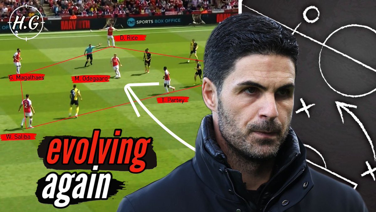 Since Luton (H), Arsenal’s build-up has changed—and you’ve probably not noticed it. As the 2nd half of the szn as progressed, there has become an increasing emphasis on:
—individuals finding solutions
—shared responsibility
—lots of rotation/flexibility. 

A thread 🧵