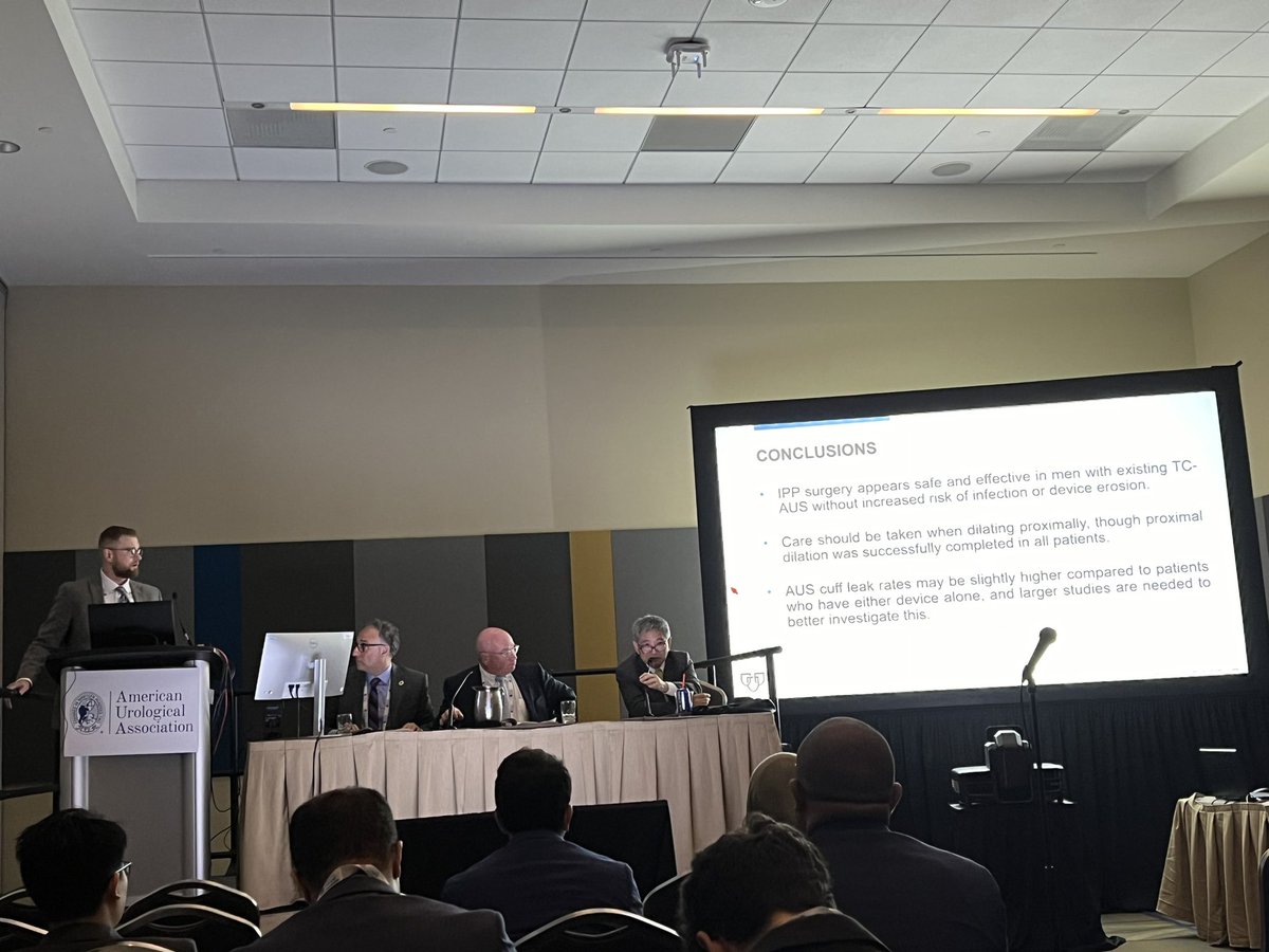 Outcomes and surgical tips for IPP placement after transcorporal AUS presented by @GarrettUngerer at #AUA24 — doable with care taken during proximal dilation. @MayoUrology @SexHealthMD