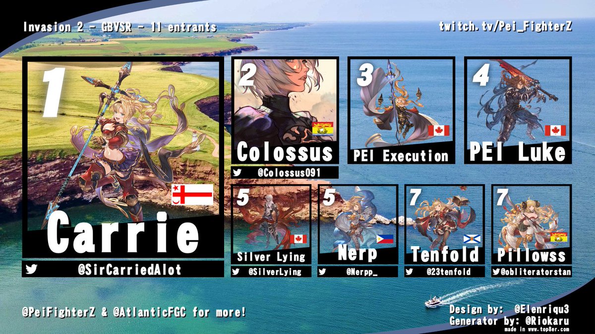 AtlanticFGC's tweet image. Invasion 2 GBVSR results! 
First event of the day sees the invaders take the lead!
A great bracket that had some stellar breakout performances!
Super dope to see lot's of rep from off island!
Big shout outs to our competitors and viewers!
Follow @PEIFighterZ for more info!