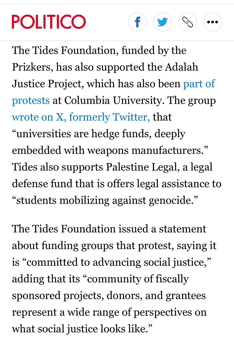 Well. Isn’t this interesting? @tides, the single largest funding source of a fringe group H4HR—to the tune of a quarter million dollars—also funded the @columbia encampment. @solidairetweets that also funded H4HR is mentioned too. Read the article. It all makes sense now.