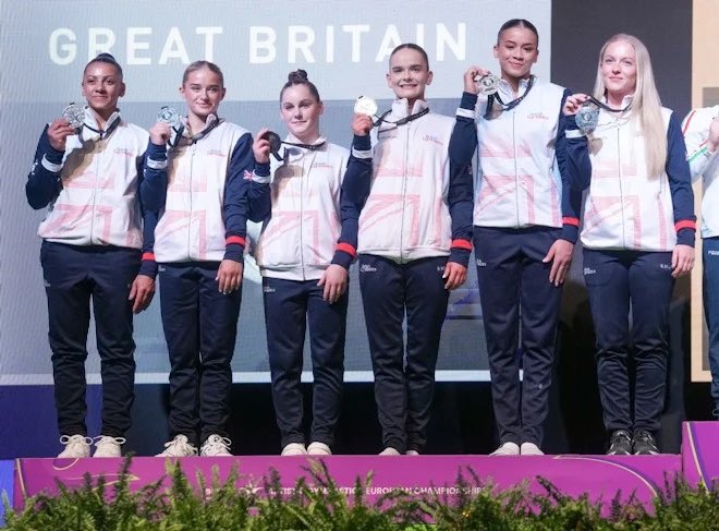 Silver stars! 🏟️👏🔥

Becky Downie MBE Alice Kinsella Abigail Martin Ruby Evans & Georgia-Mae Fenton come second behind Italy but ahead of #Paris2024 hosts France at European gymnastics championships in Rimini 🇮🇹 

#smashedit #gymnastics