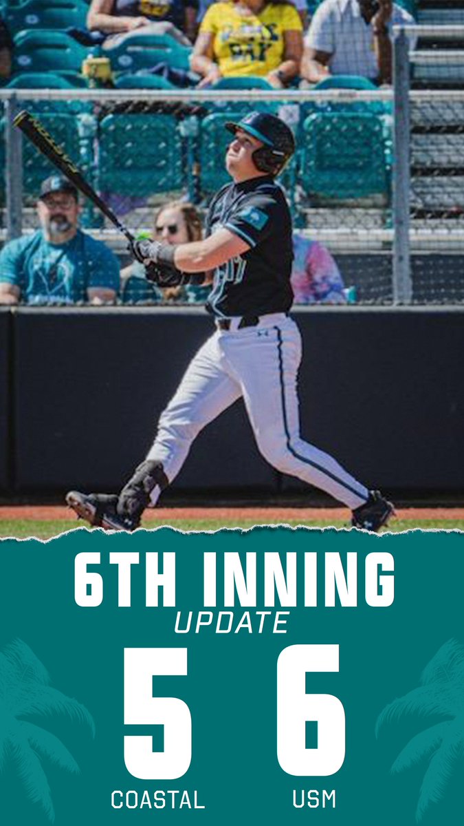 E6 | USM answers with a run to retake the lead. COASTAL 5, USM 6 #TEALNATION | #ChantsUp