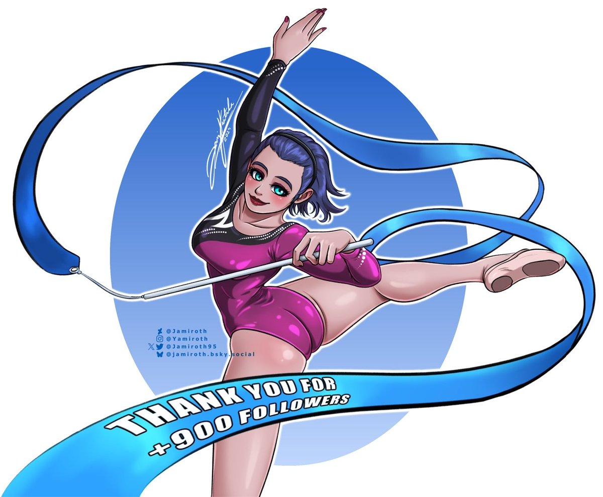 Thank you all very much for +900 followers! Really appreciate it!! 🙏🏻🥹🩵💙🩵💙

I haven't had time / been able to draw very much this year, but I still try whenever I can.
Here is Riina practicing rhythmic gymnastics. 🩷
#ocart #originalcharacter