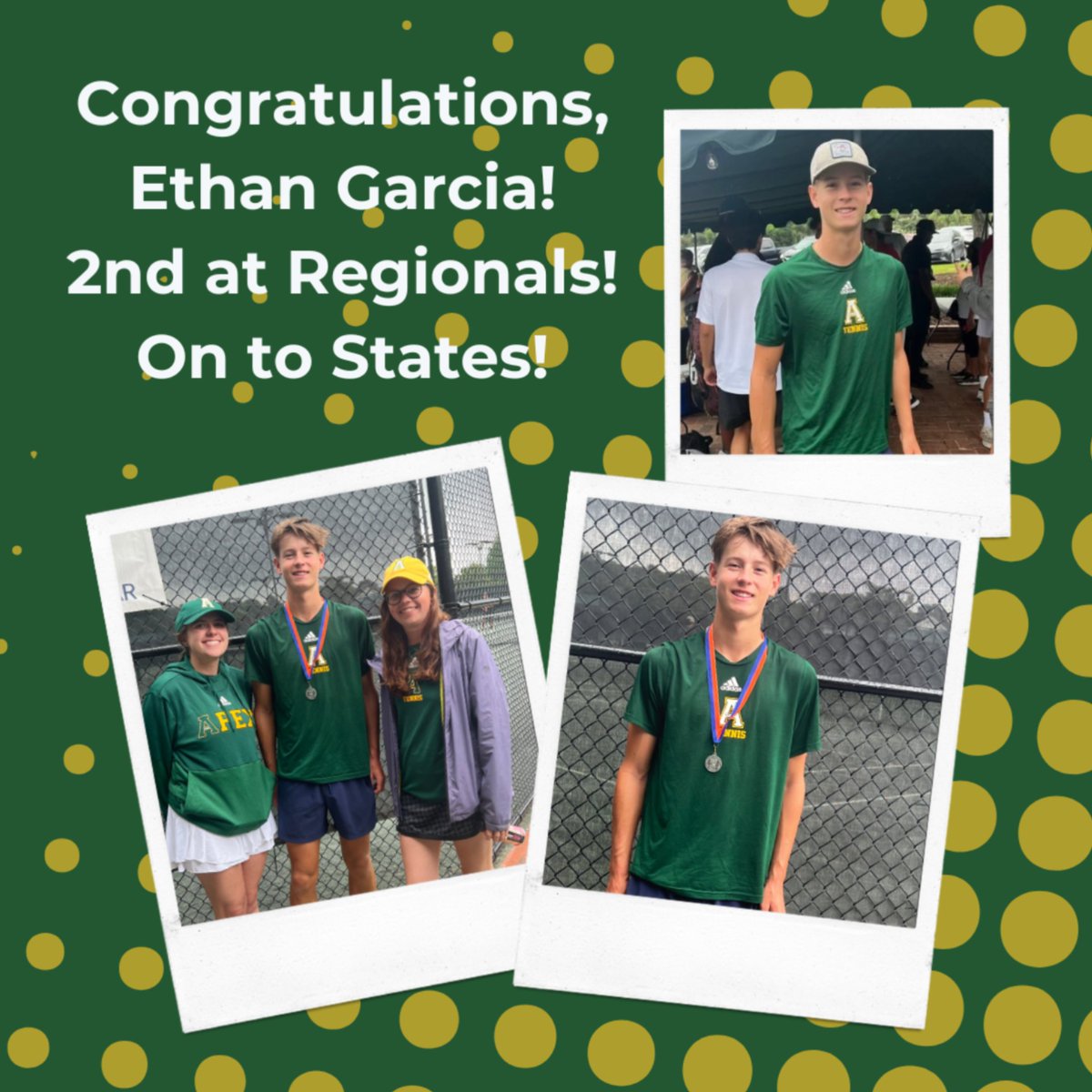 Ethan Garcia, placed 2nd at Men's Tennis Regionals on Saturday! Next stop - States! Congratulations, Ethan!! 🎾 @apexhighschool @apexhsathletics @ApexHighTennis