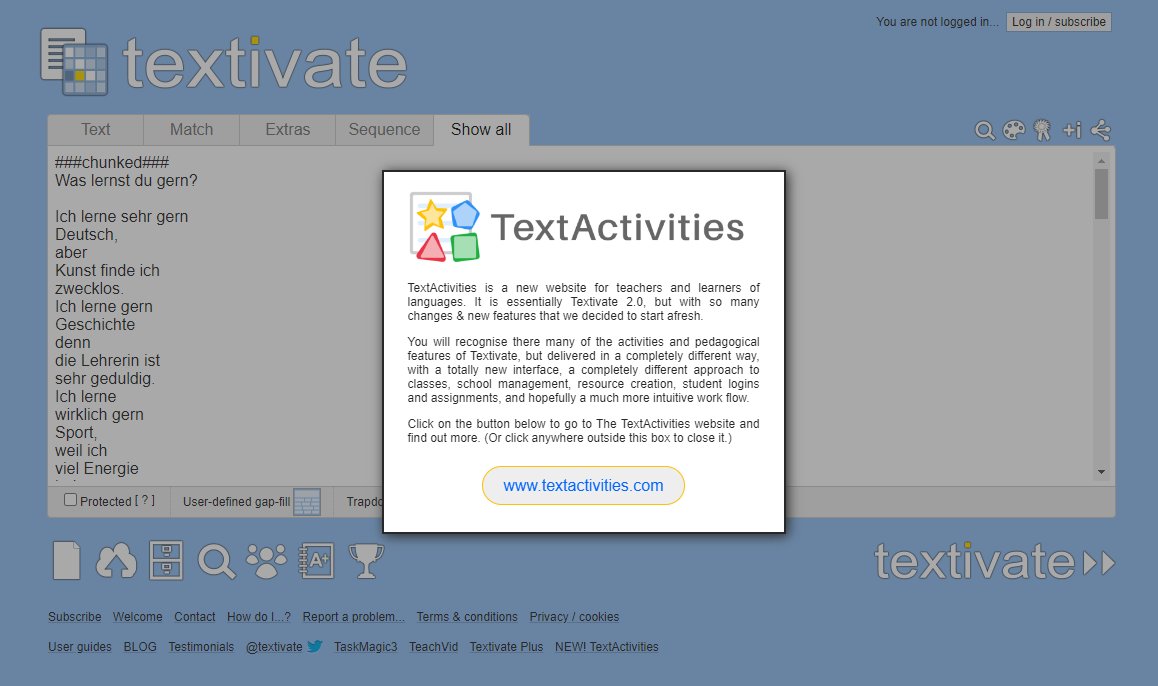 TextActivities.com is essentially Textivate 2.0, but with so many changes & new features that we decided to launch it as a separate site 👇👇👇 #TextActivities #Textivate #langchat #mfltwitterati