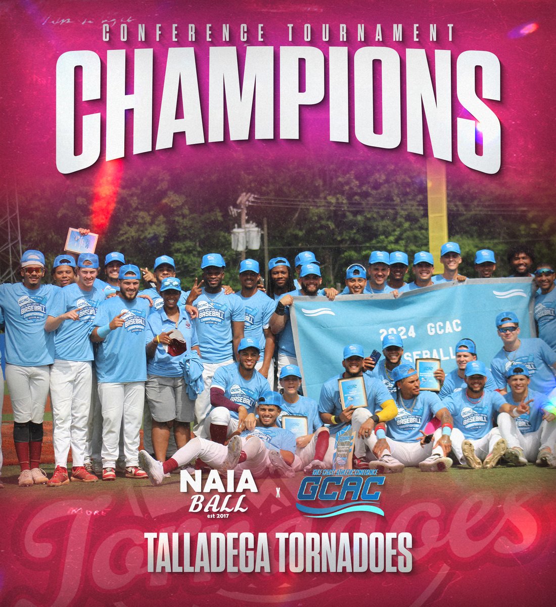 🚨 Congratulations to Talladega (36-15) on winning the GCAC Conference Tournament! The Tornadoes defeated Oakwood, Dillard, Rust, and Wiley to sweep through the tournament to punch their ticket to the Opening Round. @DegaTornadoes @degabaseball01 #NAIABall @GCACSports