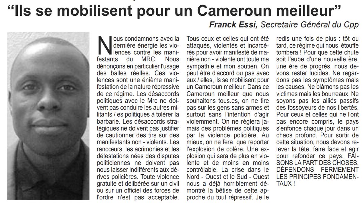 Nous sommes face à un régime barbare/sauvage, une dictature farouche et il faut les traiter comme tel! Archives de @LeJour_cm du 28 janvier 2019.