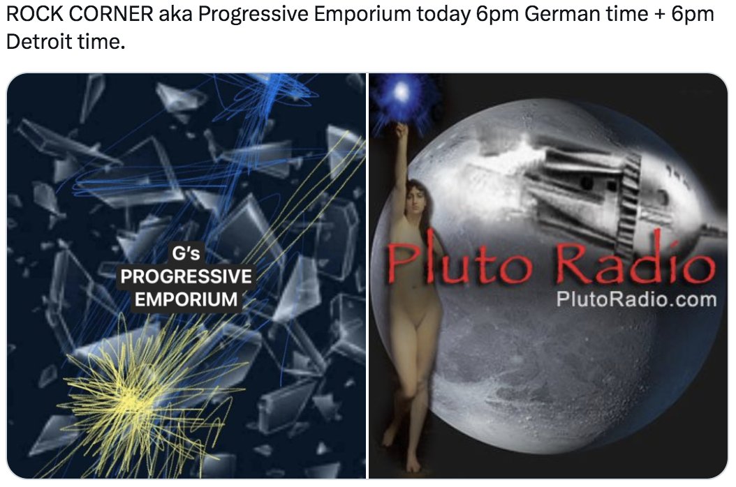 the PROGRESSIVE EMPORIUM aka ROCK CORNER today on PlutoRadio.com