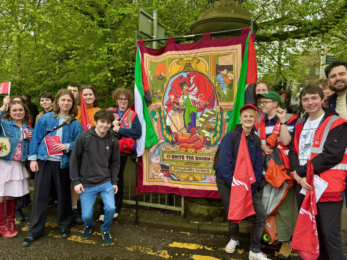 Our Glasgow Branch was well represented at May Day today! Not just marching but speaking to the Sunday Hospo workforce about their rights at work and how to enforce them.