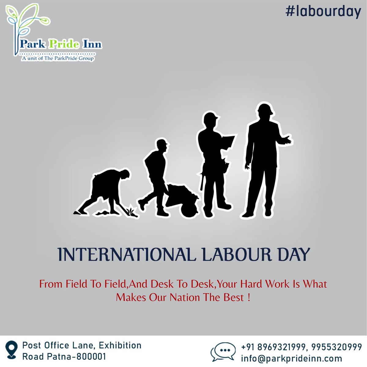 To the ones who fuel our economy and drive progress – Happy #LabourDay! Your contributions make all the difference. 💼🌍 #WorkersDay2024

#MayDay #InternationalWorkersDay #LabourDay #WorkersDay #ThankYouWorkers #1stMay #मजदूर_दिवस #MayDay2024 #ParkPrideInn #Patna #Bihar