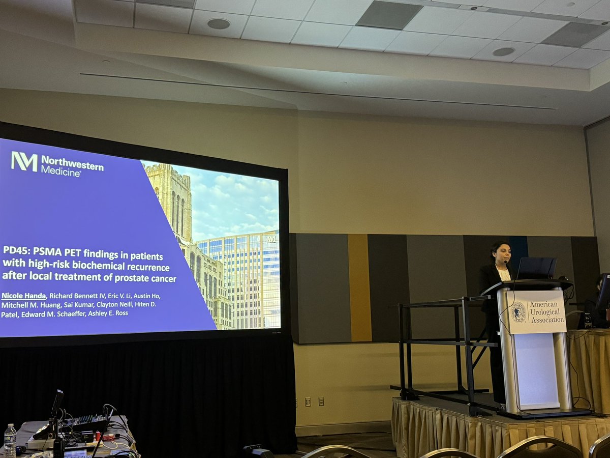 PGY3 Nicole Handa, MD, at the podium to discuss PSMA PET findings in patients with high-risk biochemical recurrence after local treatment for #ProstateCancer. #AUA24 @AmerUrological @nicole_handa