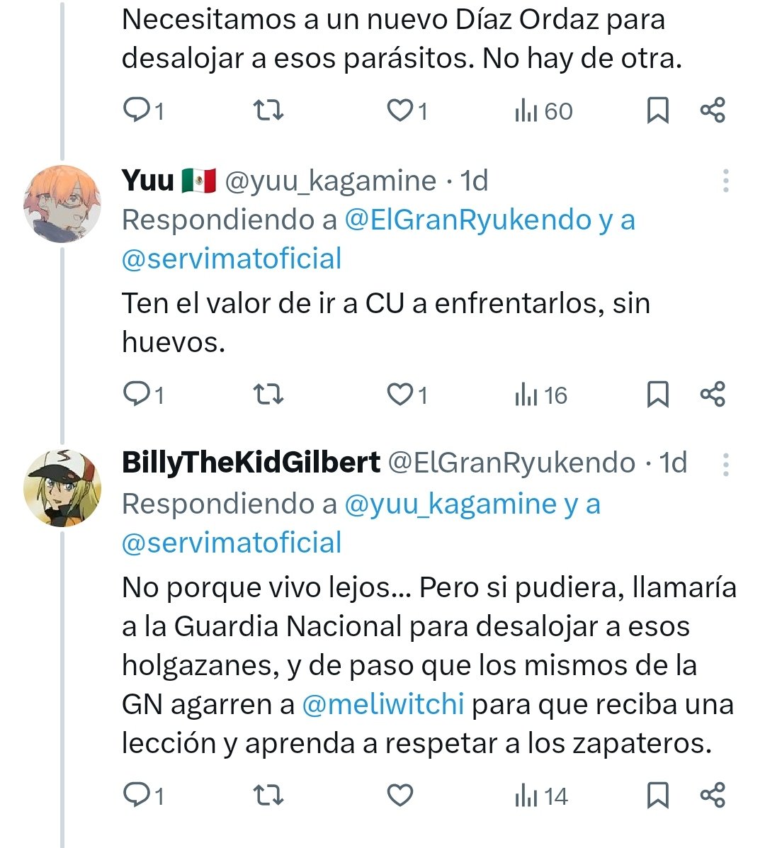 1) Díaz Ordaz hizo una masacre horrible que no viviste porque tienes 15 años, no digas cosas sin informarte es una mentada de madre para las familias de los estudiantes
2) A la UNAM no puedes llamar a la GN y que entren porque es un autónoma, infórmate antes de opinar algo 'edgy'