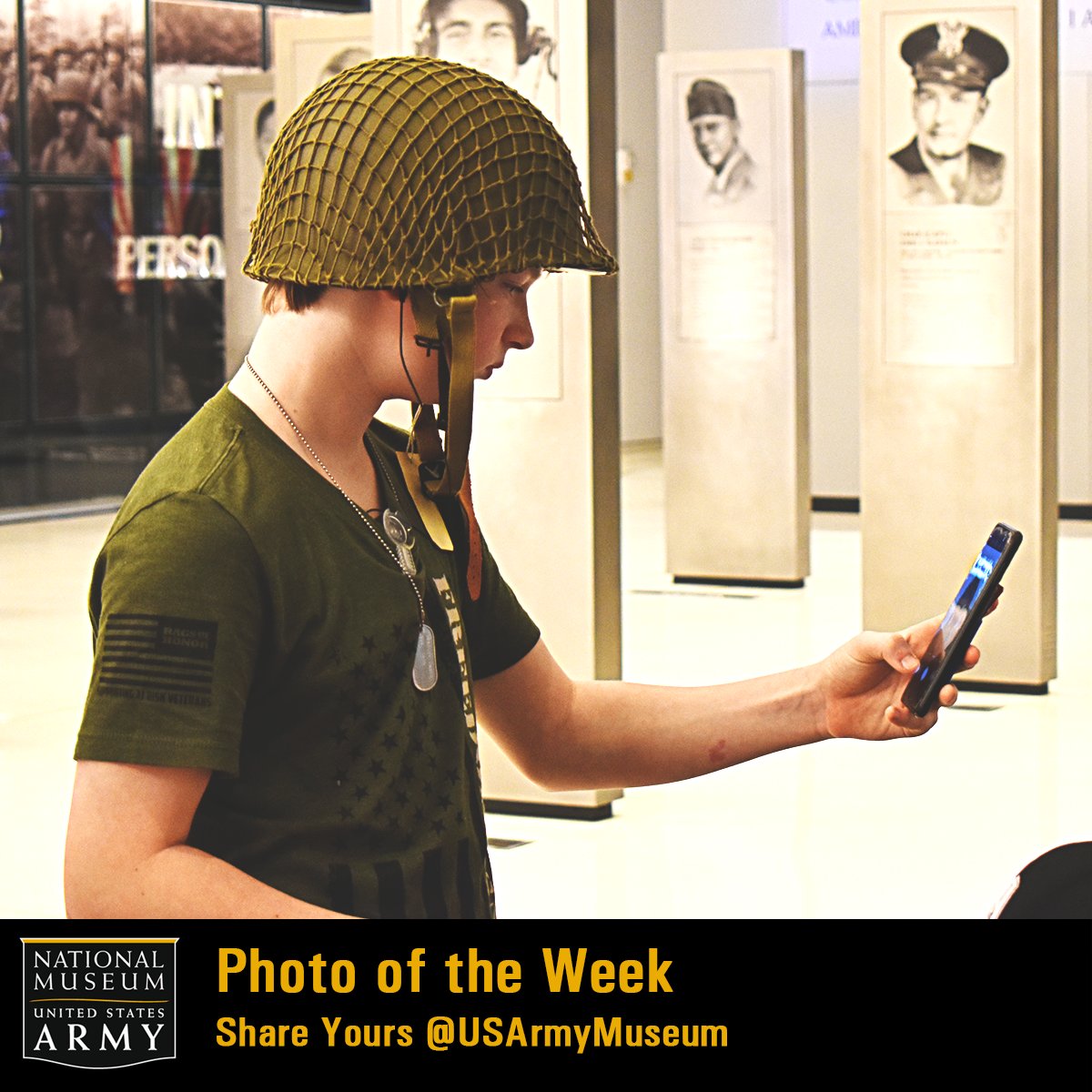 Check out this candid shot from a recent school visitor who wanted to snap a selfie with an M1 helmet from the Education Department's #WorldWarII paratrooper discovery cart for our #PhotoOfTheWeek.
