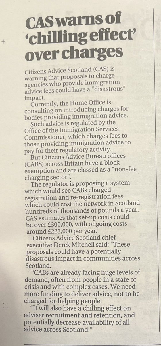 Coverage in <a href="/Sunday_Post/">The Sunday Post</a> today around our concerns about proposal to  charge CABs to help people. 

Read more here 👉 cas.org.uk/system/files/p…