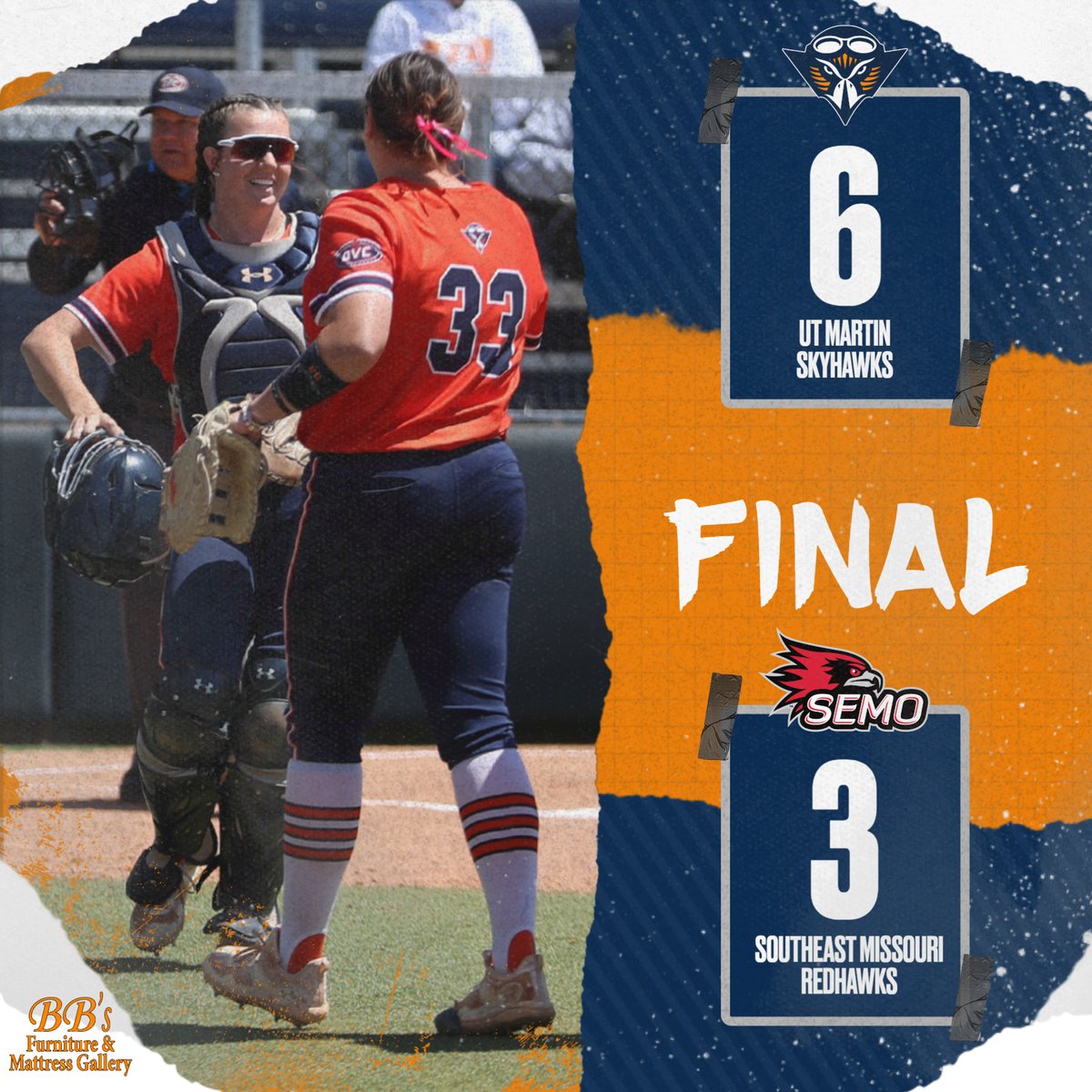 The 30th win of the season for @UTMSoftball comes in a thrilling 6-3 victory over Southeast Missouri to clinch the series! 🥎Kiersten Nixon | W, 4.0 IP 🥎Anna Hazlewood | S, 3.0 IP, 0 R | 2 Hits 🥎Anna Blanton | 3-for-3, 2 RBIs #MartinMade | #OVCit