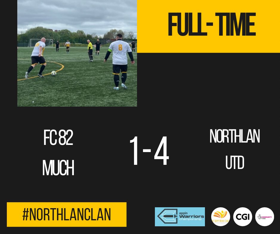 Great Sunday here for the NorthLan boys, with the final game of the season we came away with all 3 points. Thanks to 82 Much for the game, we’ll see you guys next season in the WFAC ⚫️🟡 #Northlanclan

Todays scorers 
W Colley X 2 ⚽️
N Hartley X 1 ⚽️
C Hayton X 1 ⚽️