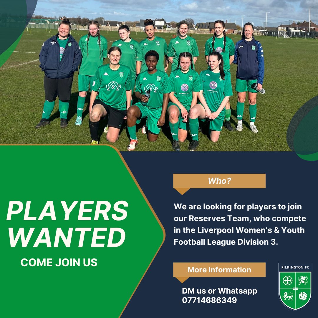 ⚽️We’re looking to expand our reserves next season, if you’re interested please get in contact for more information⚽️ #upthepilks #greenarmy #womensfootball #sthelens #liverpool #pilksfamily