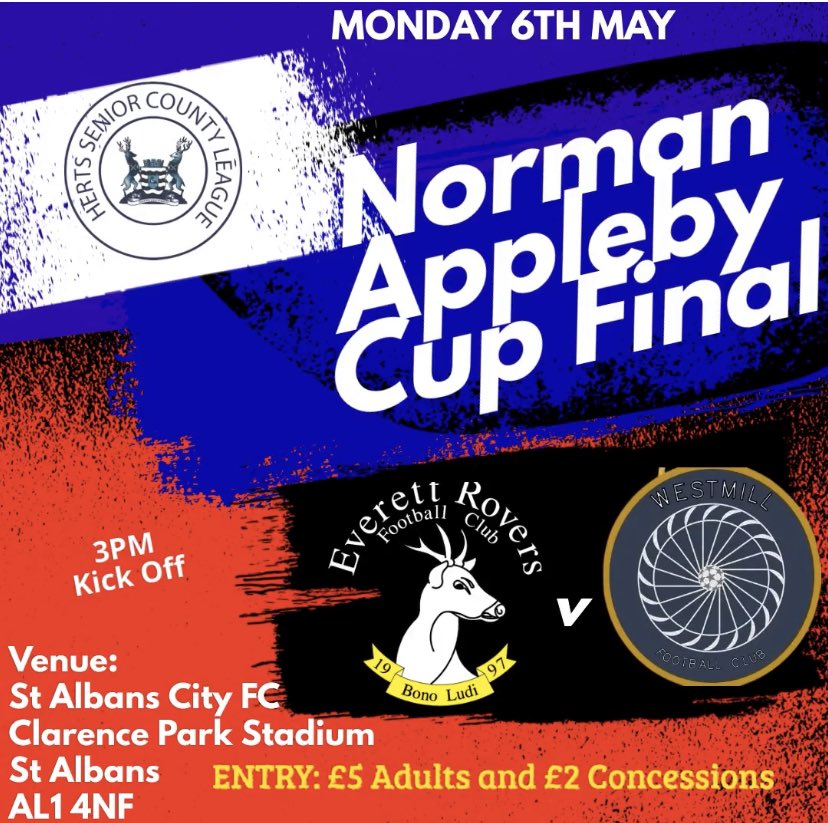 Norman Appleby cup final tomorrow- come and support the @everettrovers1 @ Clarence Park Stadium