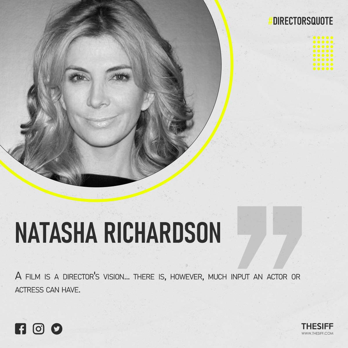 'A film is a director's vision... there is, however, much input an actor or actress can have.' - Natasha Richardson #DirectorsQuote #Quote #NatashaRichardson #siff #siff2024 @Filmfreeway