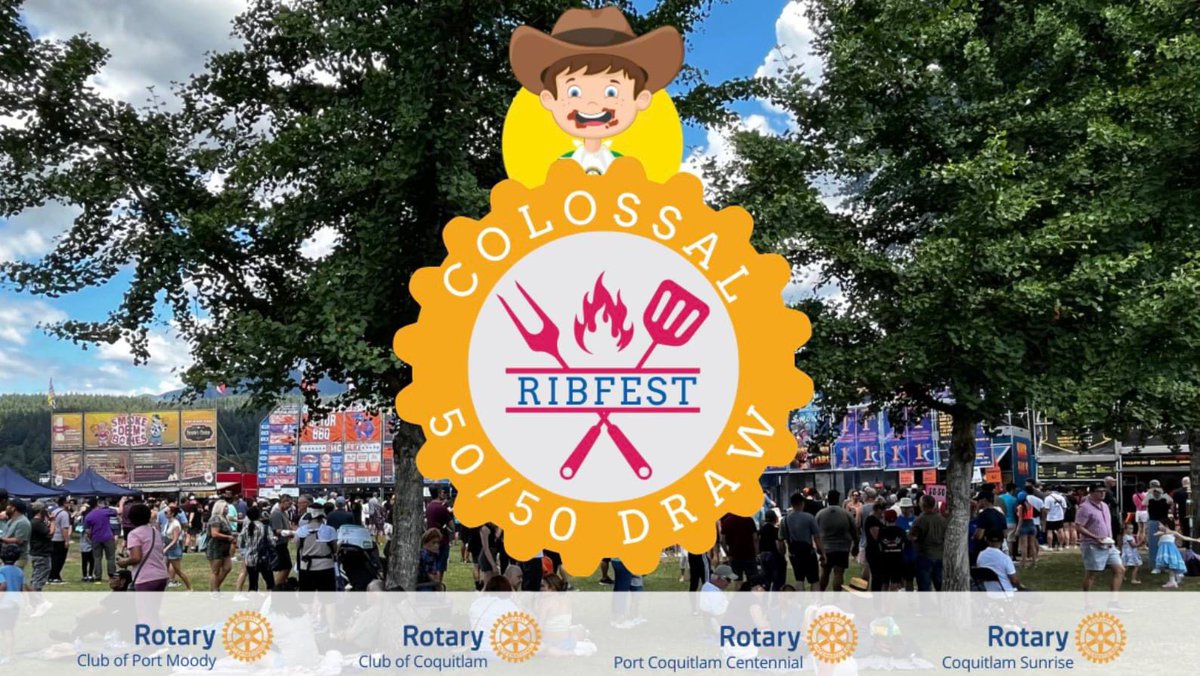 Tickets for the 2024 RIBFEST Colossal 50/50 Draw with a potential jackpot of $225,000.00 now available.  Winner takes half.  Purchase tickets at:  rafflebox.ca/raffle/rcportm…

Proceeds support Rotary programs and community grants. 
 
#Coquitlam #PortCoquitlam #PortMoody 
Thank you!