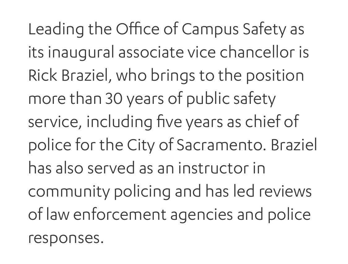 UCLA is bringing in the Sacramento chief of police instead of just listening to their students. Wild.