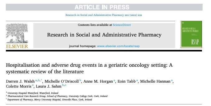 Thrilled our systematic review has been published in @RSAPjournal Vital research from the GOAL Clinic @UHW_Waterford and from my @Pharmacy_UCC PhD project. Huge knowledge gap in the literature myself and pharmacist colleagues in @siognah are hoping to address. #gerionc